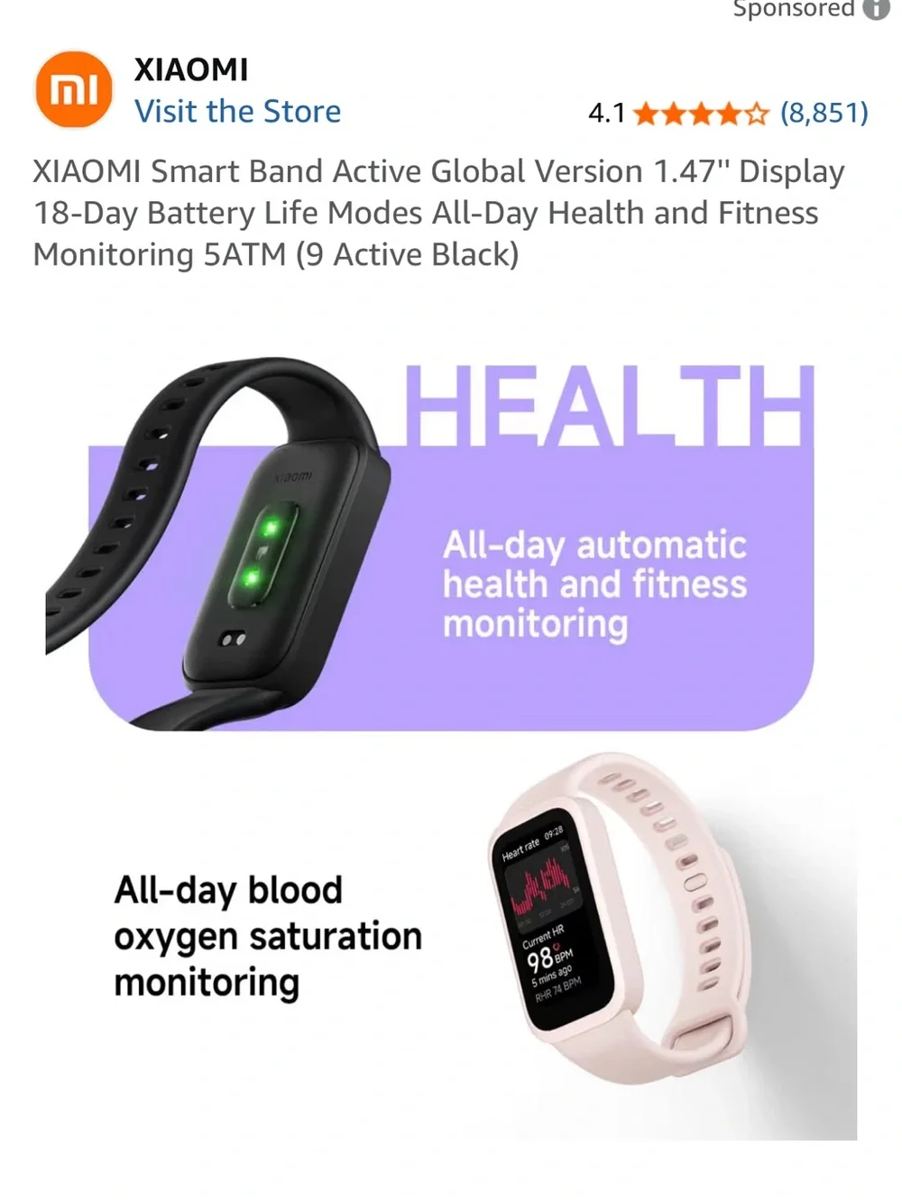 Smart Band 9 Active – Black Fitness Tracker